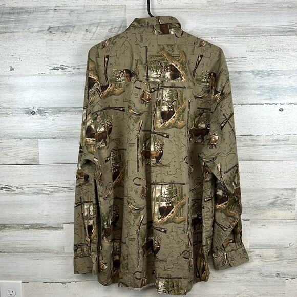 Magellan Deer Print Tan Brown Long Sleeve Button Up Shirt Mens Size XL - Picture 4 of 6